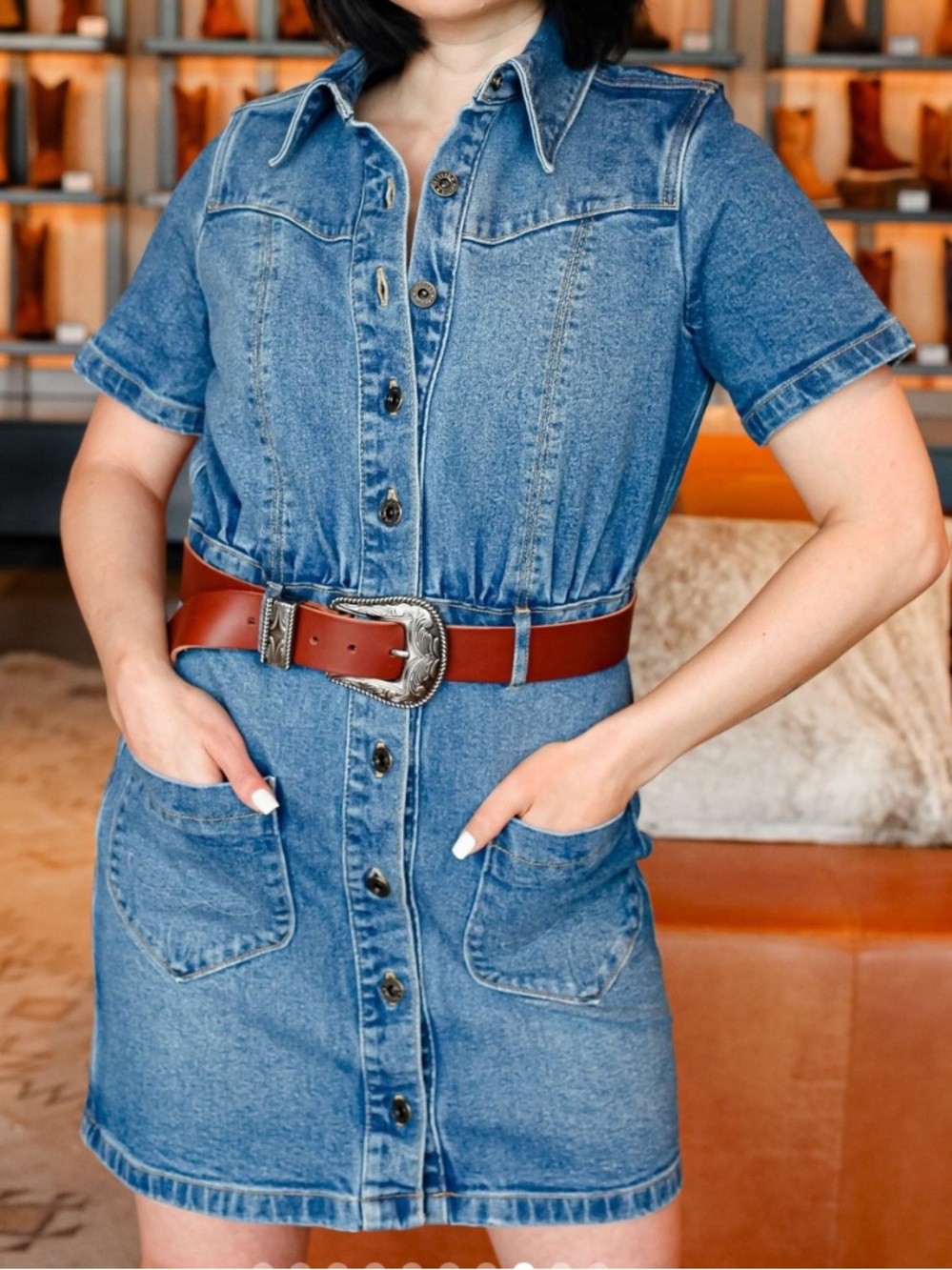 Tecovas Denim Button Up Short Sleeve Mini Dress Women’s Size XS